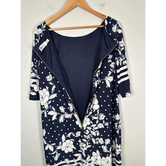 Eliza J Floral and Dot Print Shift Dress Womens Size 18 Navy White - Picture 6 of 9